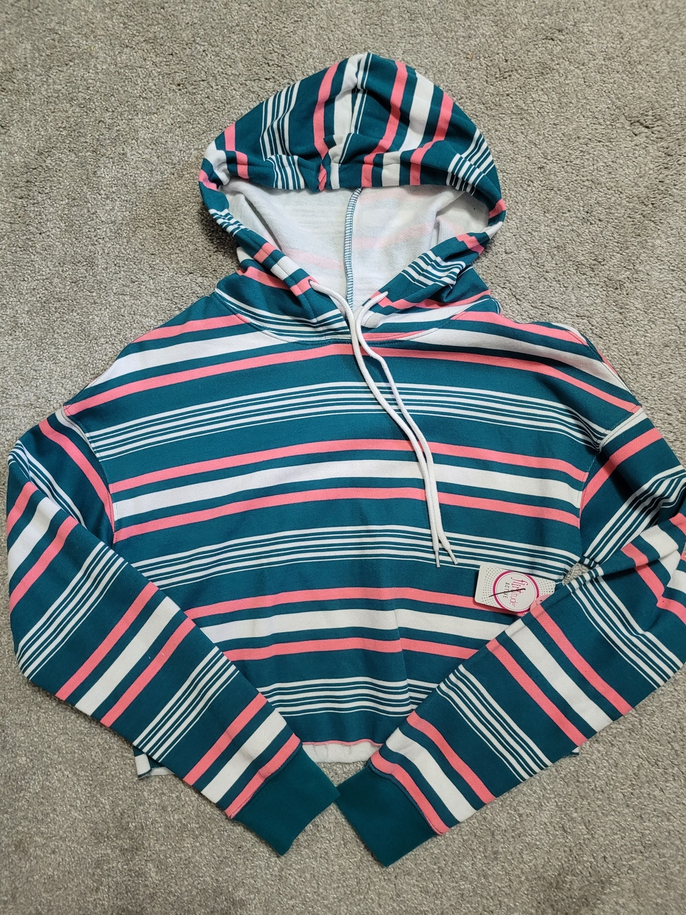 Striped Teal & Pink Hooded Women's Sweater New And Under Armour Preloved Side S